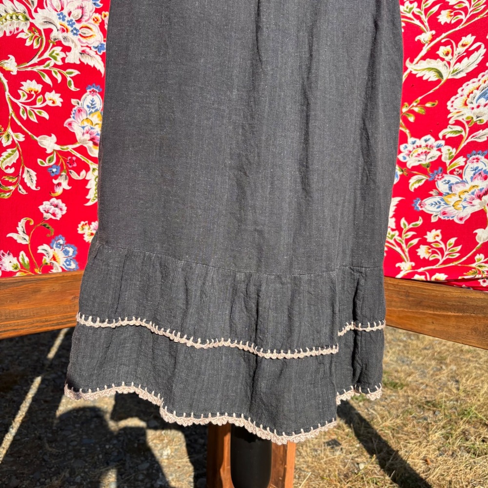 Grey Crocheted Floral Embellishment Drawstring Cottagecore Midi Dress Size M - Picture 12 of 13